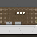 Brown Woven Pattern Feature Wall In Modern Reception Area With White Desk And Logo 3d model