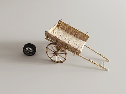 vintage wooden cart wooden cart trolley tire 3d model