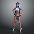 Stylish Game and Movie Character With Blue Hair White Top Blue Shorts And Colorful Shoes