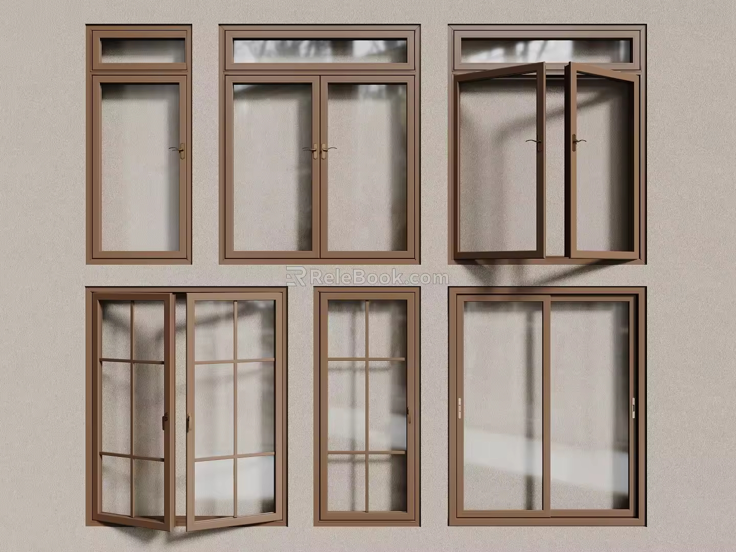 Modern log windows retro windows casement windows 3d model