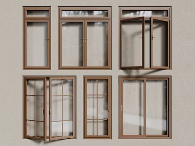 Modern log windows retro windows casement windows 3d model