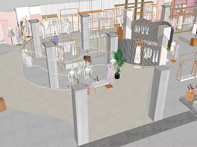 Modern Clothing Store Interior With Fashion Racks Mannequins Green Plants And Apparel 3d model