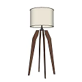 Minimalist Floor Lamp With Beige Lampshade And Wooden Three Legged Stand
