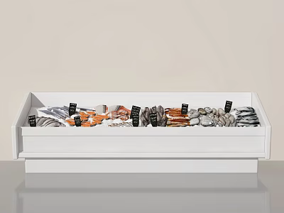 Organized White Freezer Drawer Storage Containing Packaged Frozen Meat and Seafood 3d model