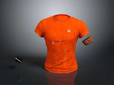 Orange Short sleeve T shirt With Distressed Marks And Leather Accessories 3d model