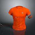 Orange Short sleeve T shirt With Distressed Marks And Leather Accessories