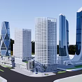 Modern Commercial Complex With High Rise Buildings Green Spaces And Urban Layout