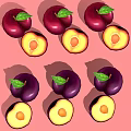 Fresh Deep Purple Plums Whole And Sliced With Green Leaves On Pink Background