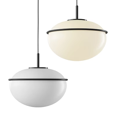Stylish Modern Spherical Pendant Lights with White Cream Shades and Black Trim 3d model