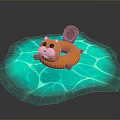 Kids Fun Beaver Shaped Inflatable Float Ring with Cute Design in Turquoise Water