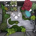 Rooftop Garden With Lush Plants Chairs Round Table Stone Path Small Pond And Decorative Stones