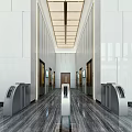 Modern Lobby Reception Desk Design With Large Windows Green Plants And Marble Flooring