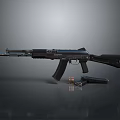 Modern Black Tactical Rifle With Magazine And Bullets On Dark Surface