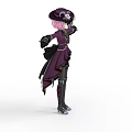 Gothic Game Character With Pink Hair Purple Outfit Hat And Black Boots