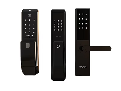 Three Smart Door Handle Locks With Digital Keypad And Fingerprint Recognition Features 3d model