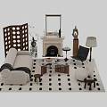 White Sofa And Coffee Table Set With Fireplace Room Divider And Area Rug