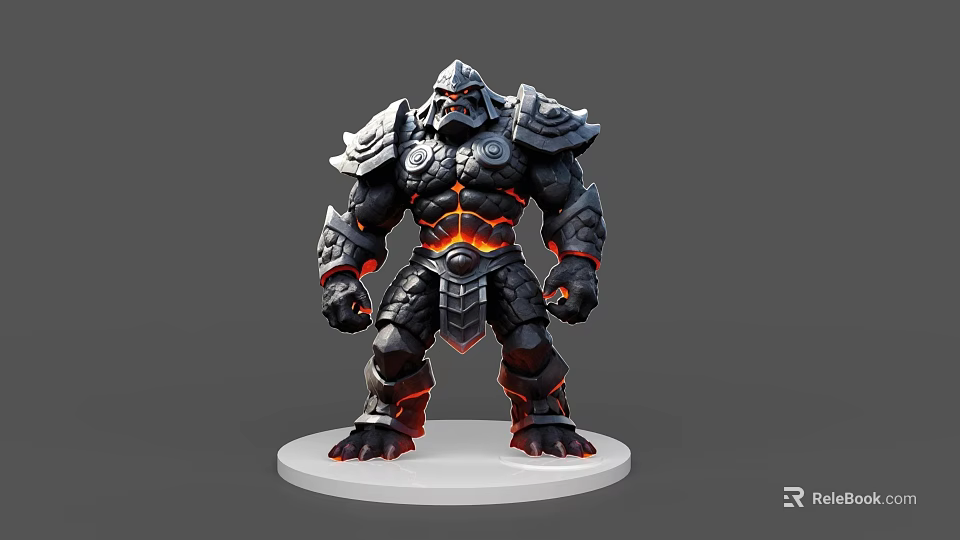 Game Character 3D Model With Muscular Build Rock Armor And Glowing Red Lines 3d model 