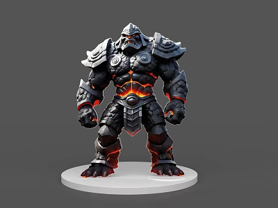 Game Character 3D Model With Muscular Build Rock Armor And Glowing Red Lines 3d model