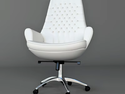 White Office Chair With Diamond Tufted Backrest Curved Armrests Silver Metal Base And Swivel Casters 3d model
