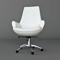 White Office Chair With Diamond Tufted Backrest Curved Armrests Silver Metal Base And Swivel Casters