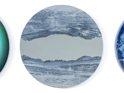 Round Framed Wall Art with Blue Gray Textured Mountain Wave Design and Layered Patterns 3d model