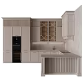 Elegant Modern Kitchen Interior Design With White Cabinets Glass Doors And Island Counter