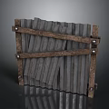 Rustic Wooden Decorative Panel Structure With Vertical Slats And Metal Brackets