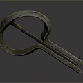 Antique Metal Tool With Ring Shape And Fork Ends Featuring Engravings