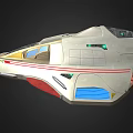 Futuristic Silver Spaceship With Cockpit Red Stripes And Blue Light Panels