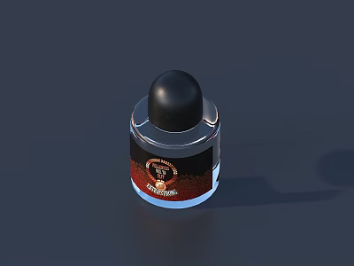 Stylish Perfume Bottle With Black Cap Transparent Body Red Black Label And The Spirit Design 3d model