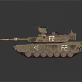 Modern Military Tank With Tan Armor Red Tracks Green Equipment And Blue Lens Camera