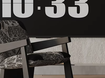 Elegant Leisure Chair with Black and White Patterned Cushions and Dark Frame Against Textured Wall 3d model