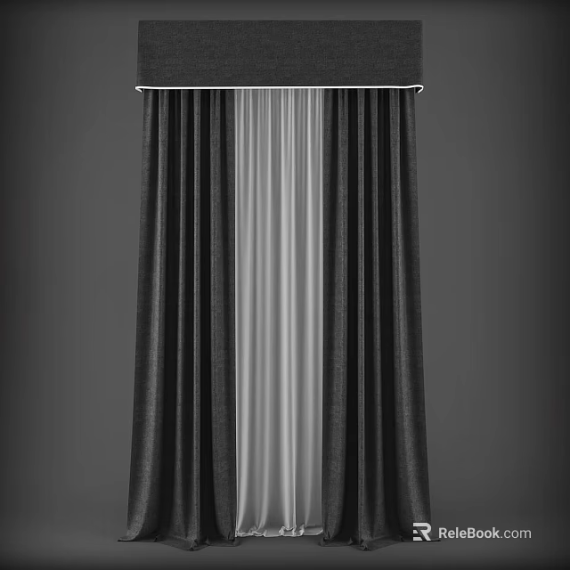 Modern Double Layer Curtains With Dark Outer And Light Sheer Inner Design 3d model