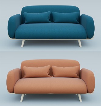 Nordic Double Sofa Fabric Double Sofa 3d model