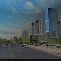 Road Infrastructure in Urban Environment With High Rise Buildings Greenery and Vehicles