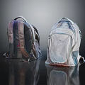 Two Stylish Backpacks Dark And Light Colored With Reflective Surface On Dark Background