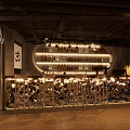 Modern Bar Interior With Large Windows Scenic View Bar Stools And Liquor Racks