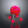 Red Striped Spherical Object With Gray Support Legs And Red Star Shaped Decorations