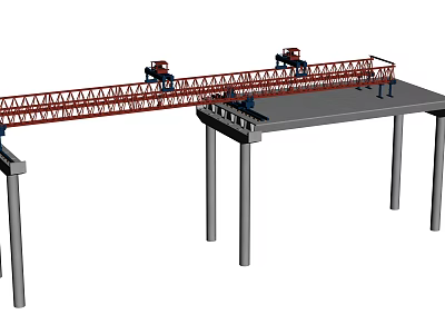 Bridge Construction Site With Cranes Working On Concrete Piers Structure 3d model