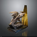 Mythical Winged Dragon Sculpture with Obelisk Structure and Intricate Stone Base