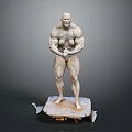 Muscular Male Statue Standing On Broken Platform With Grey Background 3d model