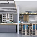 Modern Open Kitchen Interior With Island Counter Pendant Lights And Wooden Chairs
