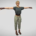 Game Movie Character with Blonde Hair Black Crop Top Green Cargo Pants and Brown Boots