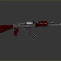 AK Assault Rifle With Red Wooden Stock Grip Black Magazine And Metal Components