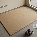 Square Beige Woven Rug In Indoor Display Area With Magazines Decorative Items And Blinds