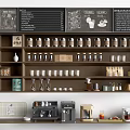 Organized Display Shelves In Coffee Shop With Coffee Beans Cups And Menu Board