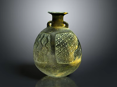 Wooden Furniture Surface Decorated With Antique Bronze Vase And Carved Patterns 3d model