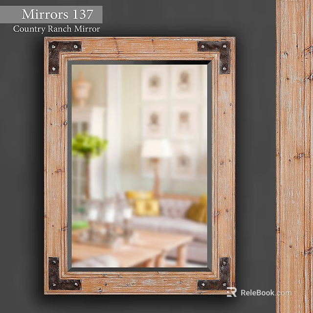 Vintage Wooden Frame Mirror Reflecting Living Room Furniture And Decor 3d model 