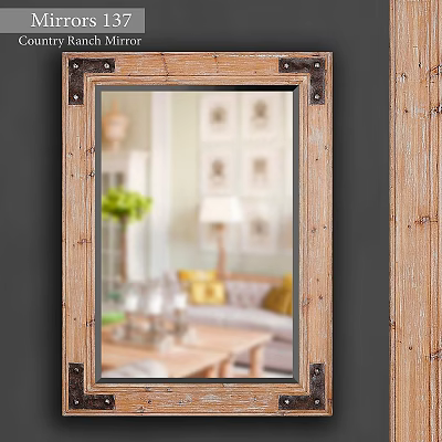 Vintage Wooden Frame Mirror Reflecting Living Room Furniture And Decor 3d model