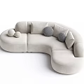 Beige Sectional Sofa with Round Cushions Decorative Pillows and Modern Curved Shape Design